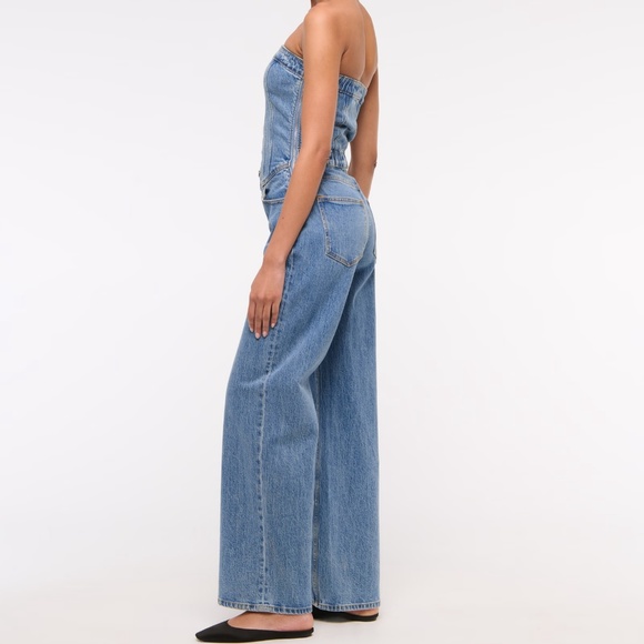 Abercrombie & Fitch Strapless Denim Dipped Waist Jumpsuit Womens MED Corset Y2K - Picture 5 of 10